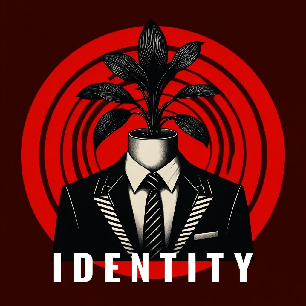 Surreal Identity Plant Head Figure with Red Circle Background Spotify Album Cover