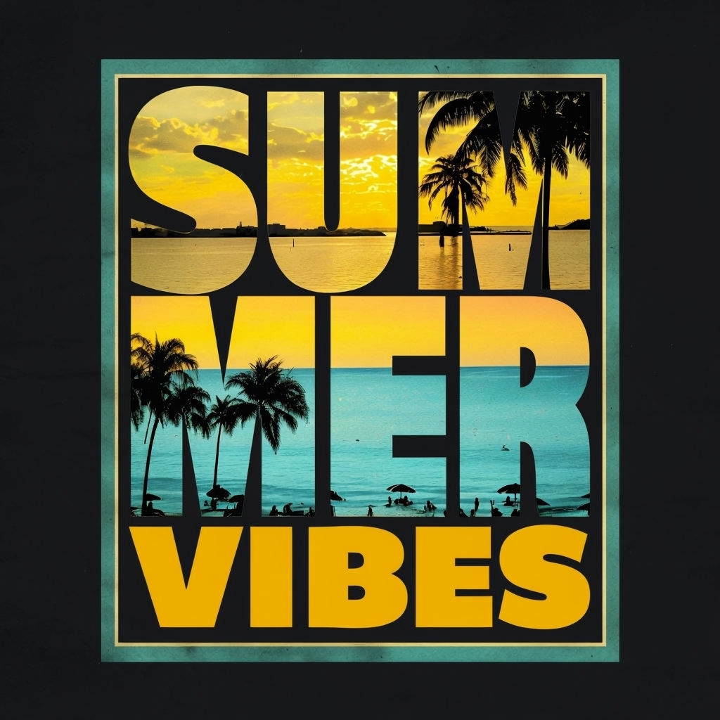 Vibrant Summer Vibes Beach Landscape Graphic T-Shirt