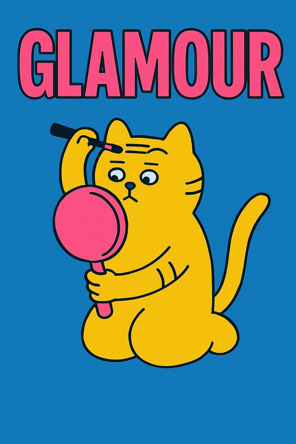 Glamorous Yellow Cat with Mirror Cartoon T-Shirt