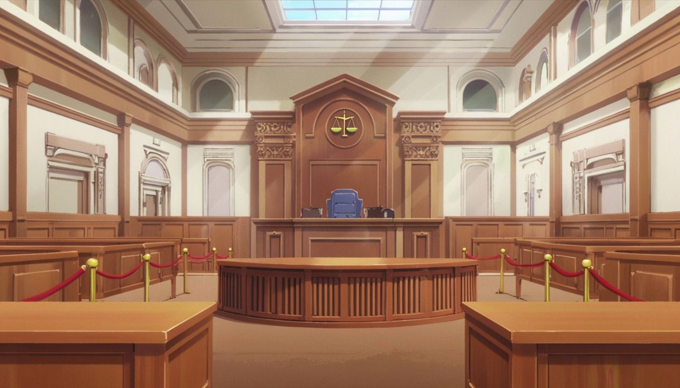 Elegant Anime Courtroom Interior Art Illustration Poster