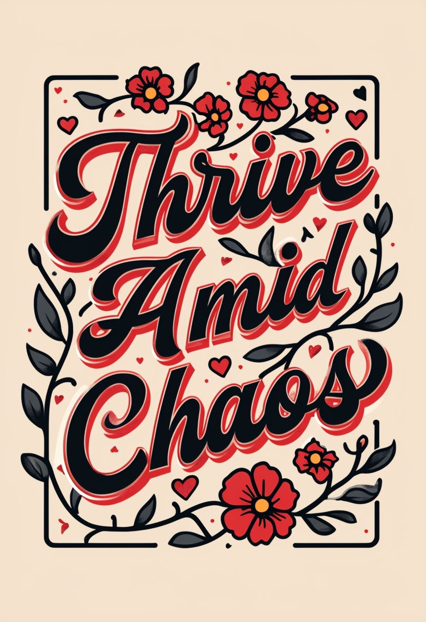 Thrive Amid Chaos Motivational Art with Floral Accents Poster