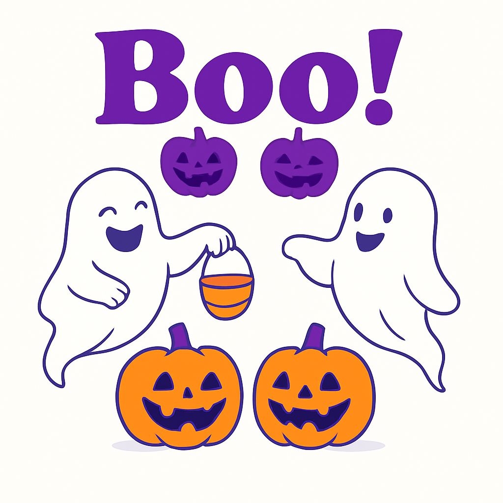 Playful Cartoon Ghosts and Jack-o'-Lanterns Halloween Sticker