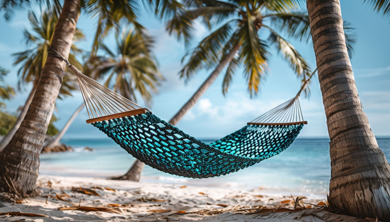 Serene Tropical Beach Hammock Scene for Relaxation Virtual Backgrounds