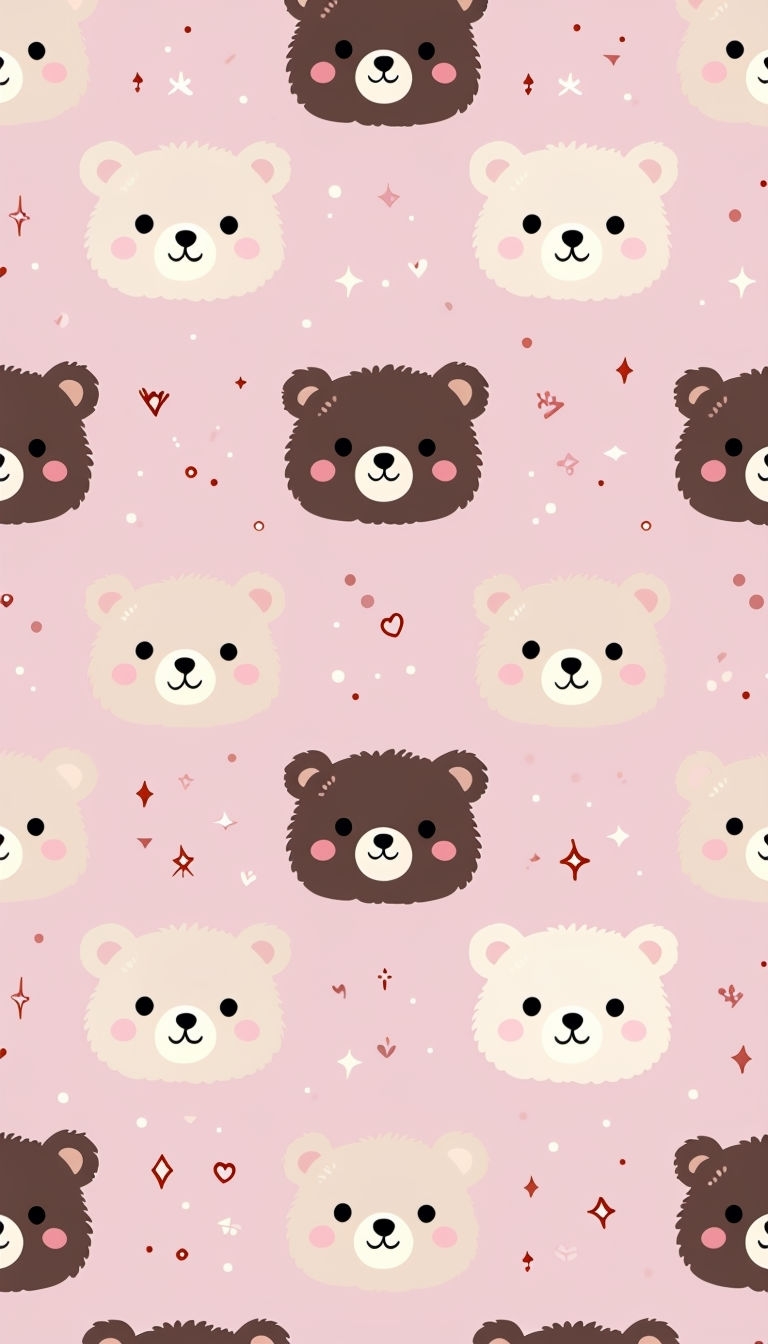 Cute Cartoon Bear Faces Pattern on Light Pink Phone Case Cover