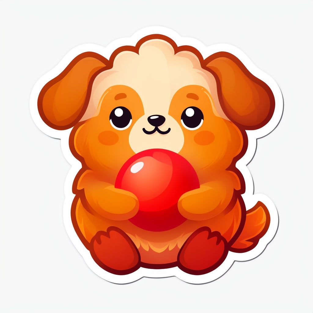 Playful Cartoon Dog Holding a Red Ball Sticker