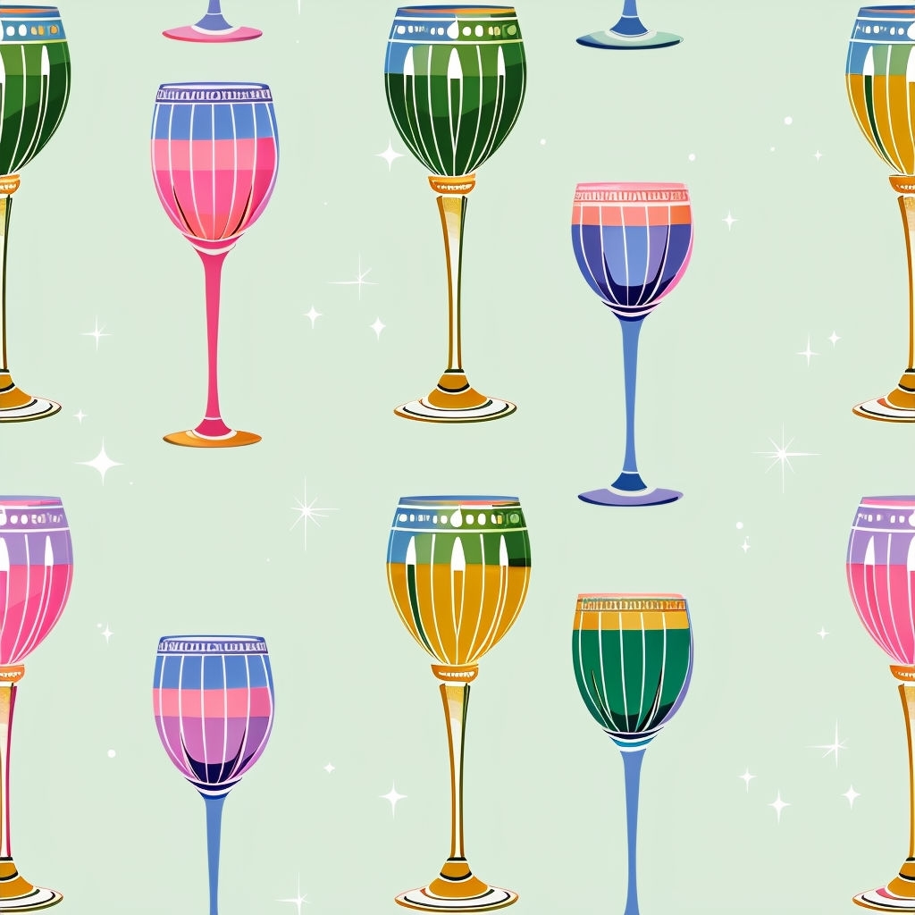 Vibrant Champagne Glasses Seamless Pattern on Mint Green Background Seamless Pattern