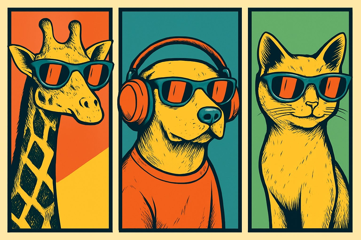 Playful Cartoon Animals with Sunglasses T-Shirt
