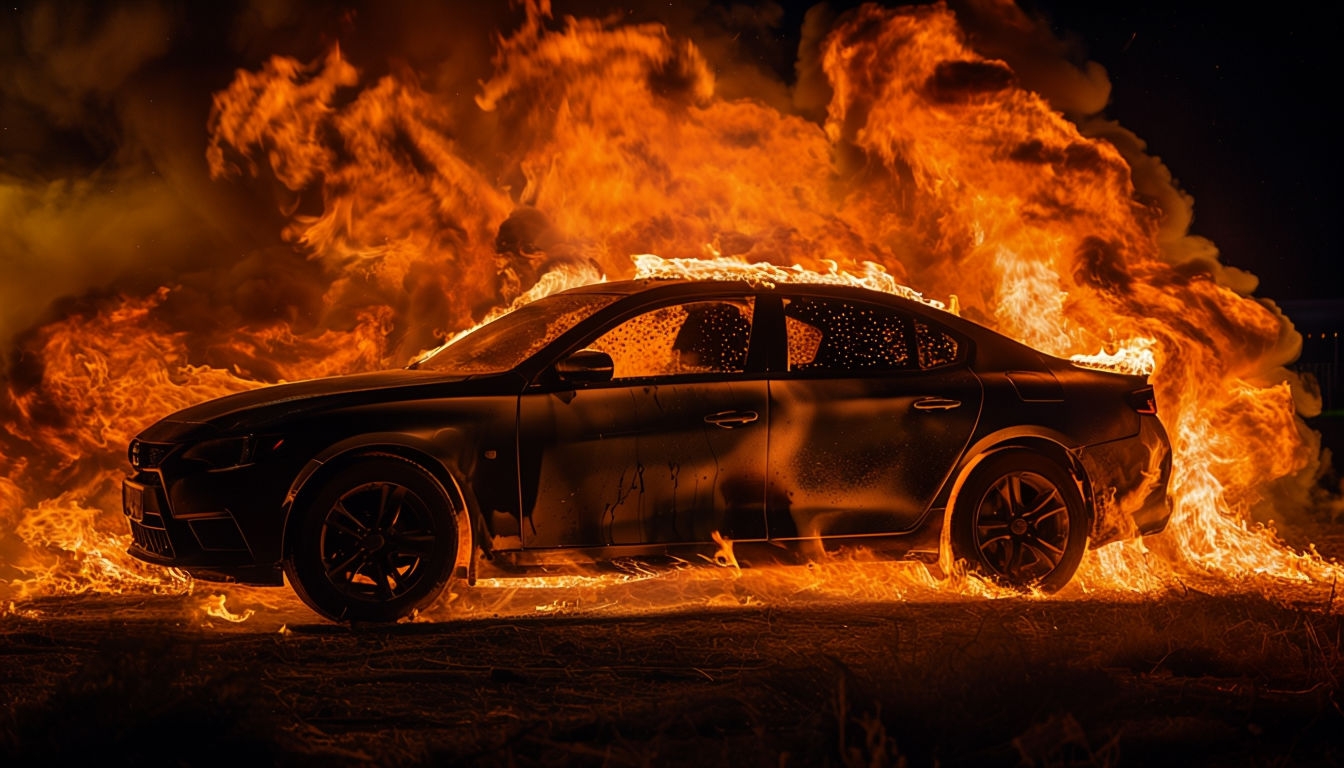 Dramatic Car Silhouette in Fiery Flames Virtual Background