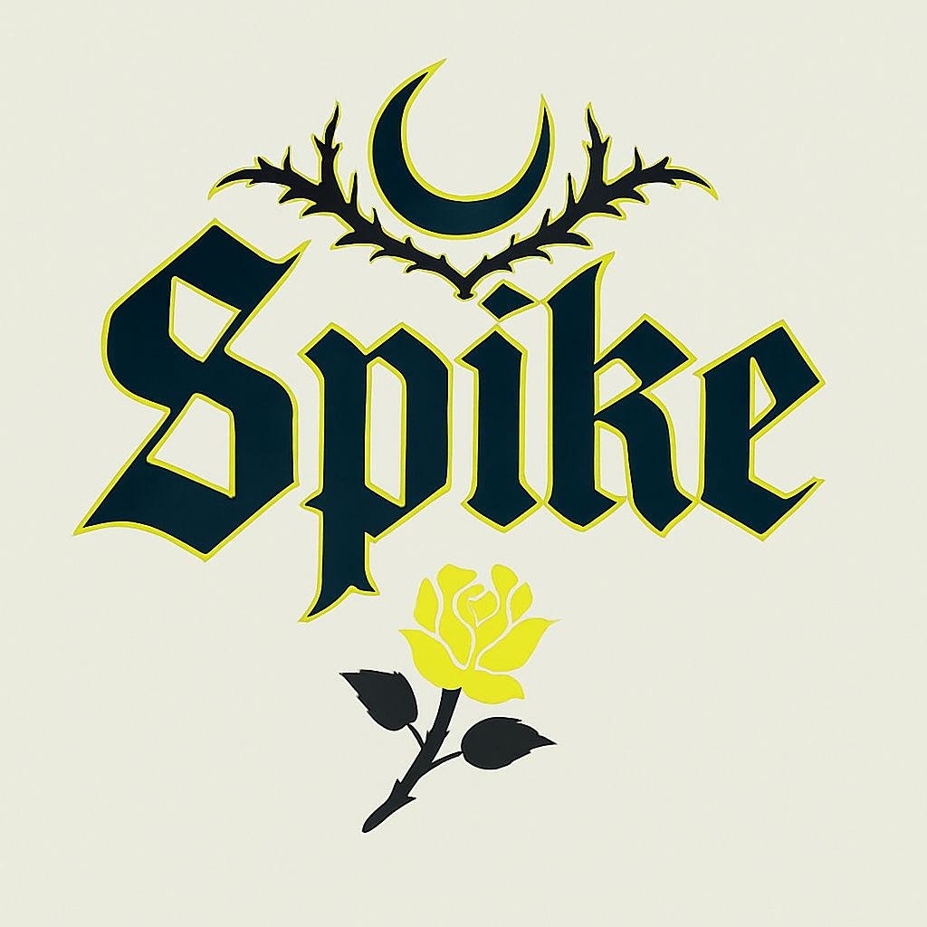 Bold Gothic Spike Design with Crescent Moon and Yellow Rose T-Shirt