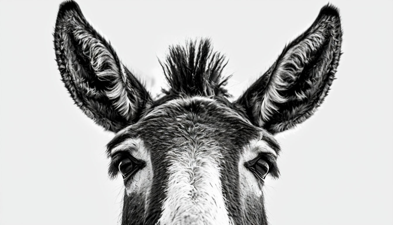 Engaging Black and White Donkey Portrait Photograph Virtual Backgrounds