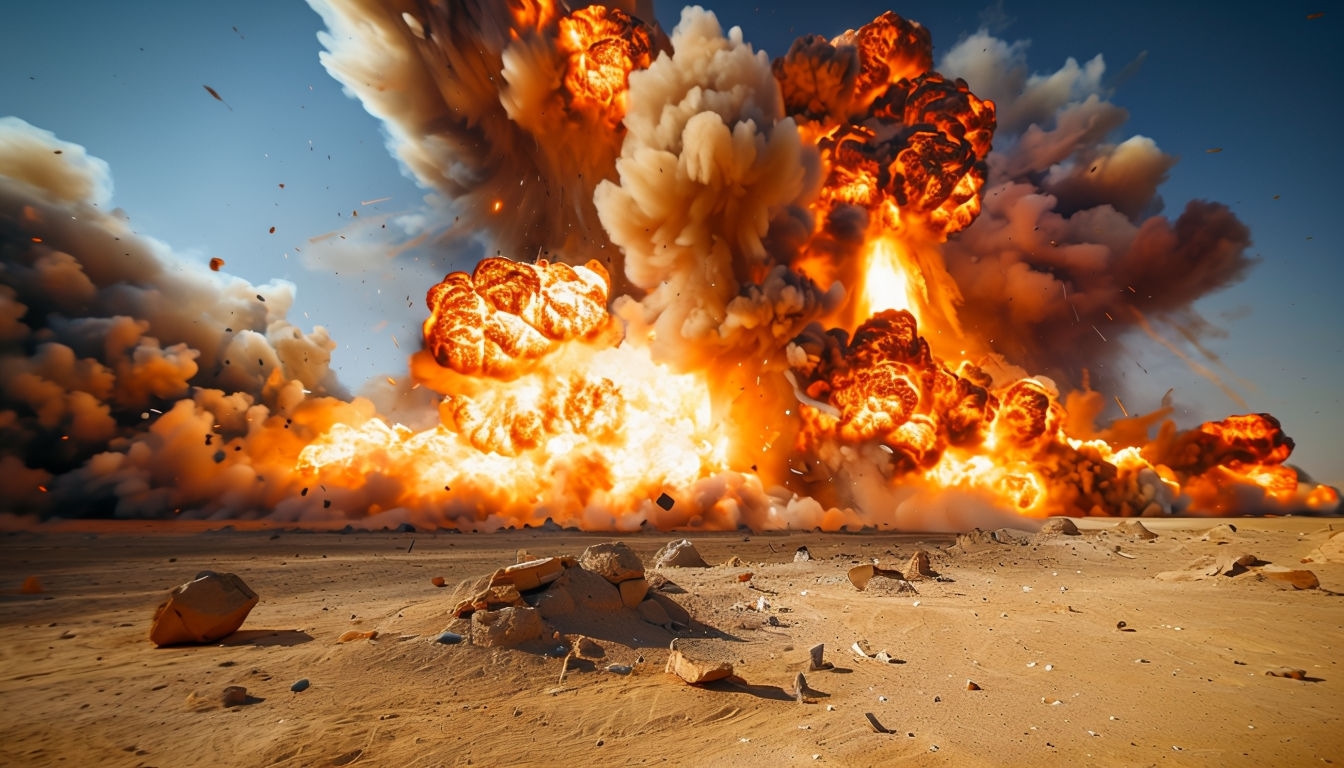 Dramatic Desert Explosion with Fiery Flames and Smoke Background Virtual Backgrounds