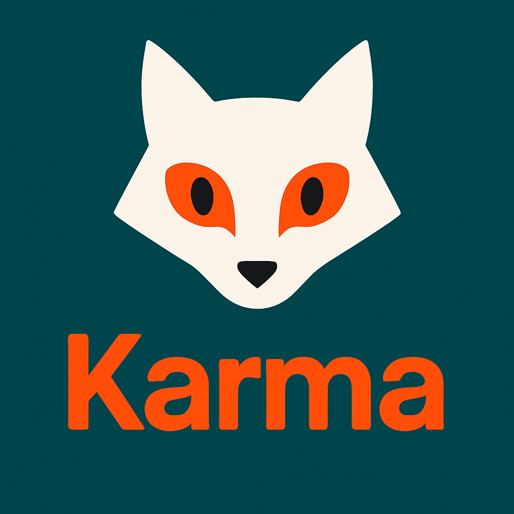 Minimalist Cream Fox Face with Karma Text Logo