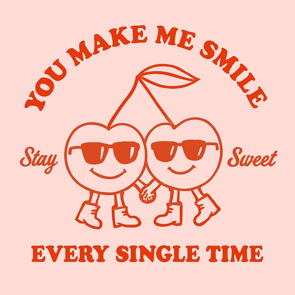 Playful Cartoon Cherries Illustration with Cheerful Text Social Media Post