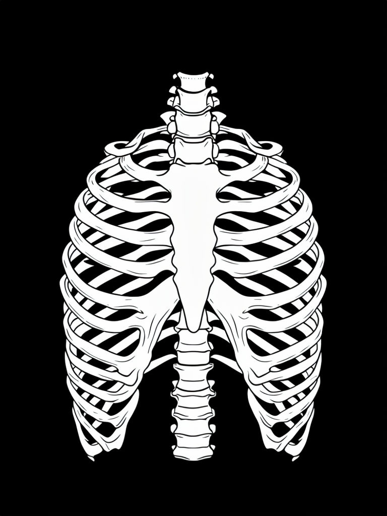 Intricate White Ribcage Illustration on Black Background T-Shirt