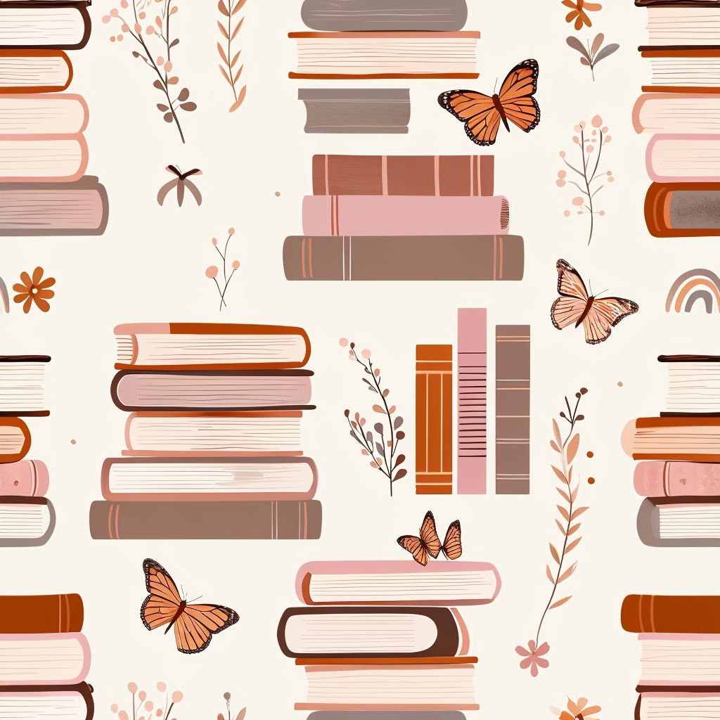 Whimsical Book and Butterfly Seamless Pattern Design