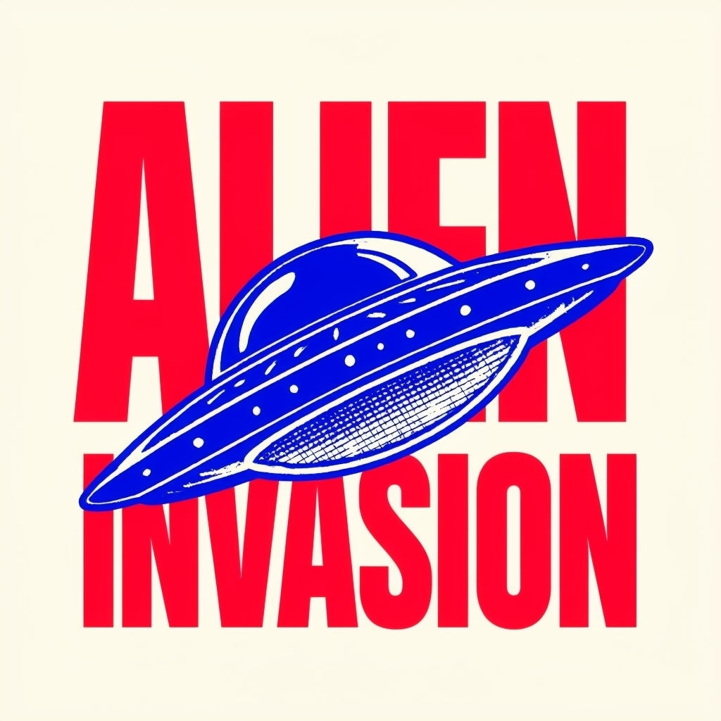 Retro Alien Invasion UFO Graphic Design T-Shirt