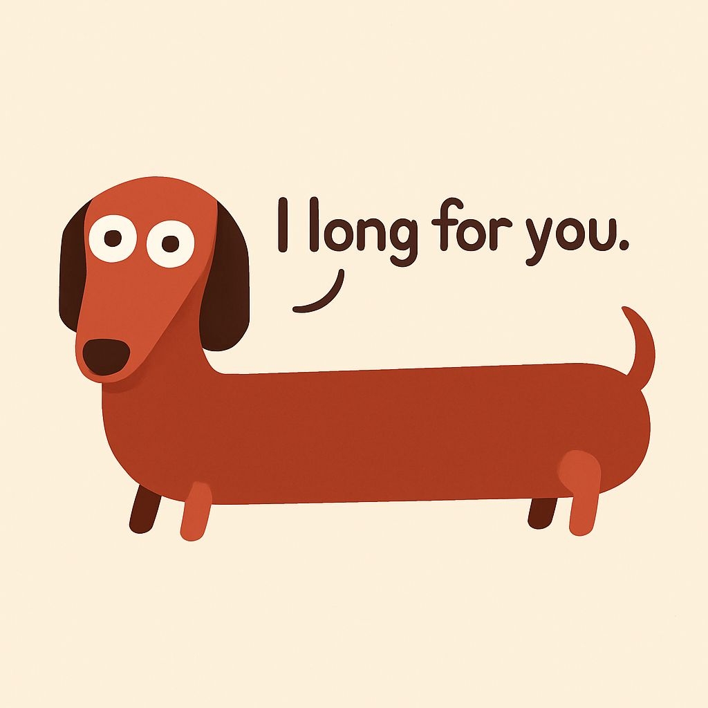 Minimalist Dachshund Illustration with 'I Long for You' Text Card