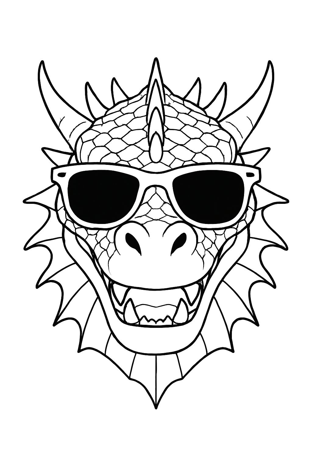 Cool Cartoon Dragon Face Line Art for Coloring Book Pages