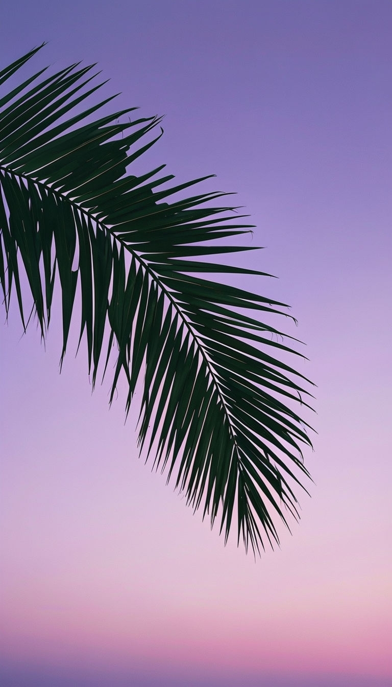 Tranquil Twilight Sky with Minimalistic Palm Frond Mobile Wallpaper