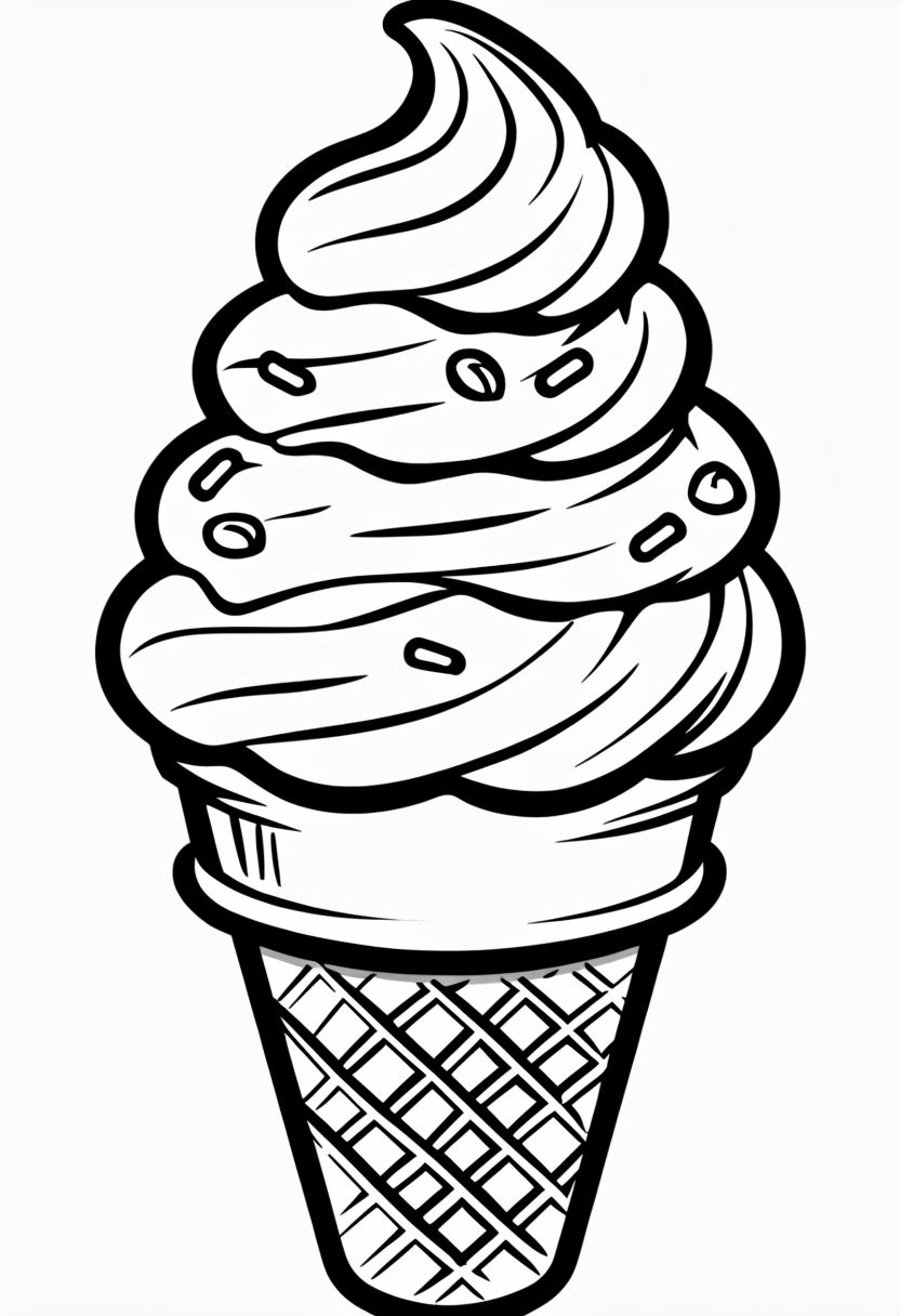 Playful Cartoon Ice Cream Cone Line Art Coloring Page