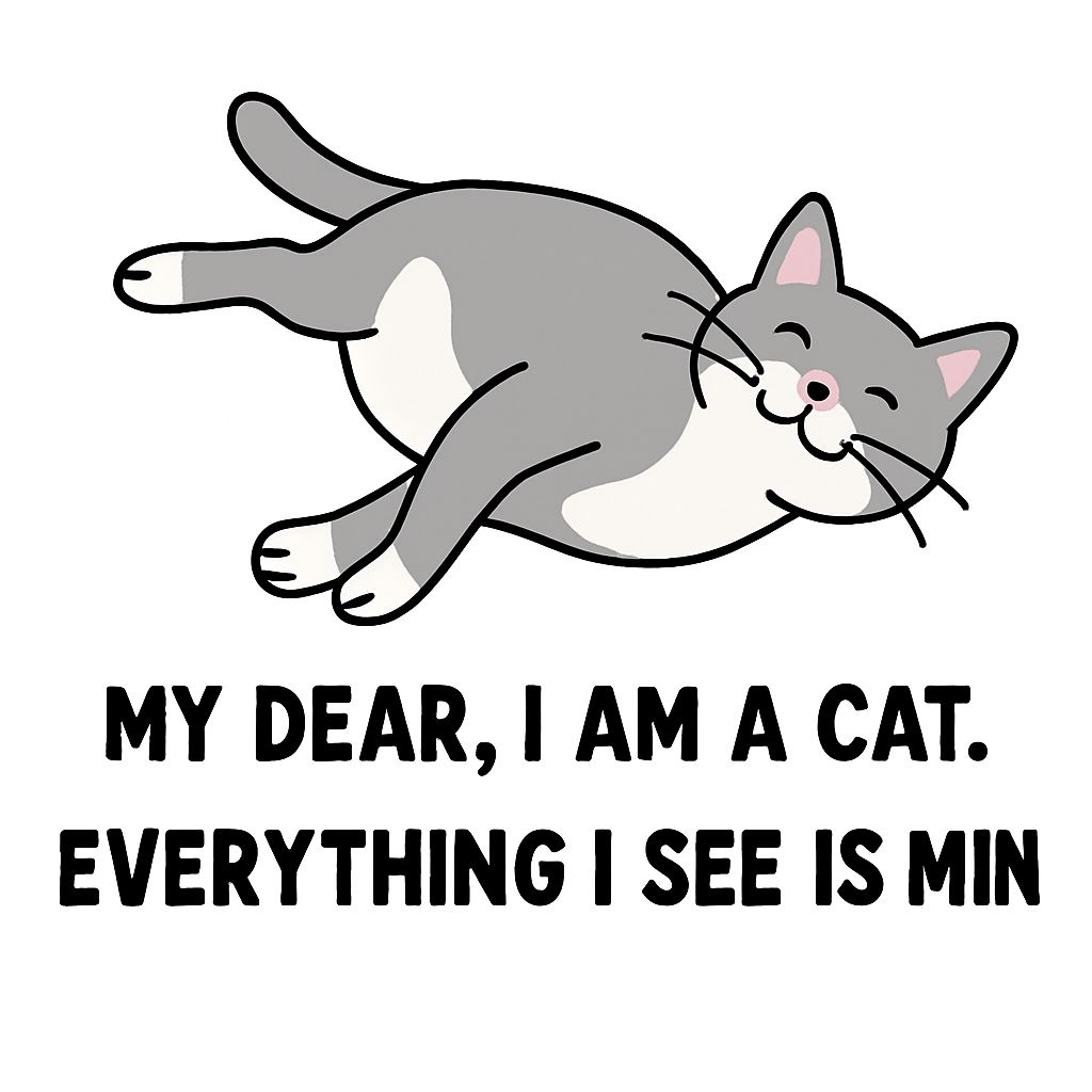 Relaxed Gray Cat Cartoon with Cheerful Quote Sticker