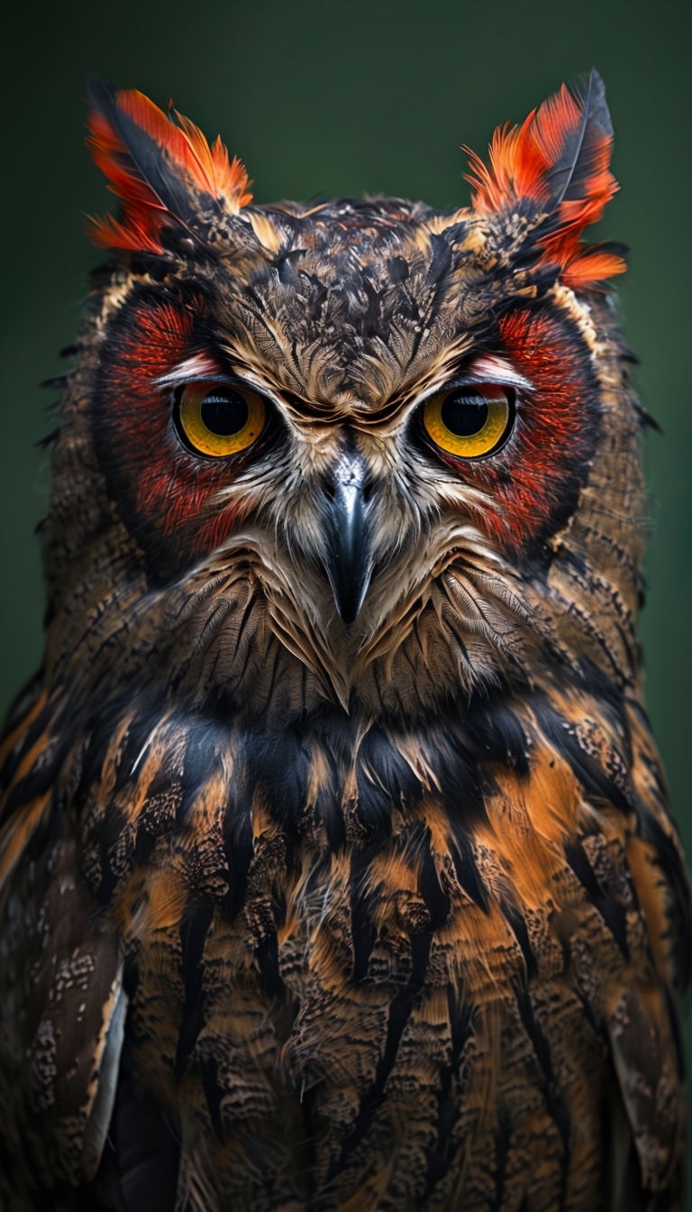 Striking Close-Up Owl Portrait with Dramatic Feather Patterns Art