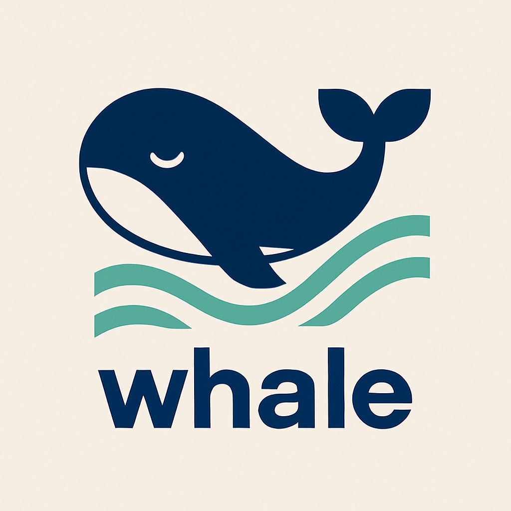 Playful Navy Blue Cartoon Whale Minimalist Logo