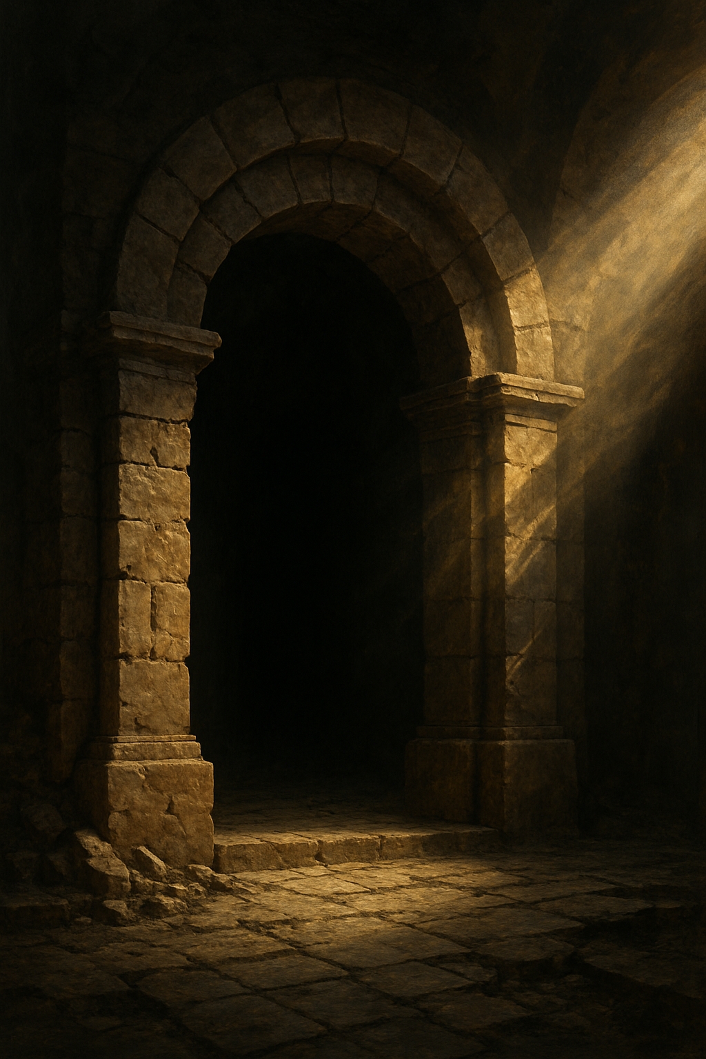 Ancient Stone Archway with Dramatic Light and Shadows Wallpaper