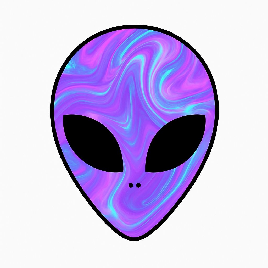 Vibrant Alien Face Illustration with Swirling Colors Sticker