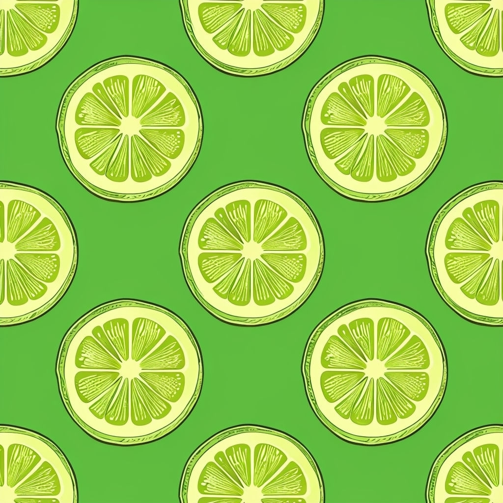 Vibrant Lime Slice Pattern on Bright Green Background Seamless Pattern