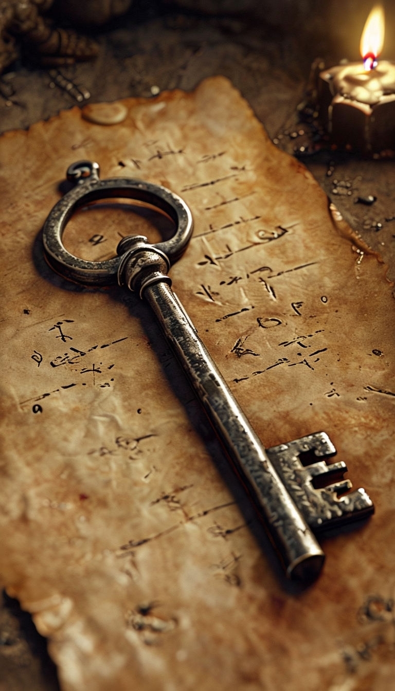 Mystical Old Key on Aged Parchment with Candlelight Glow Mobile Wallpaper