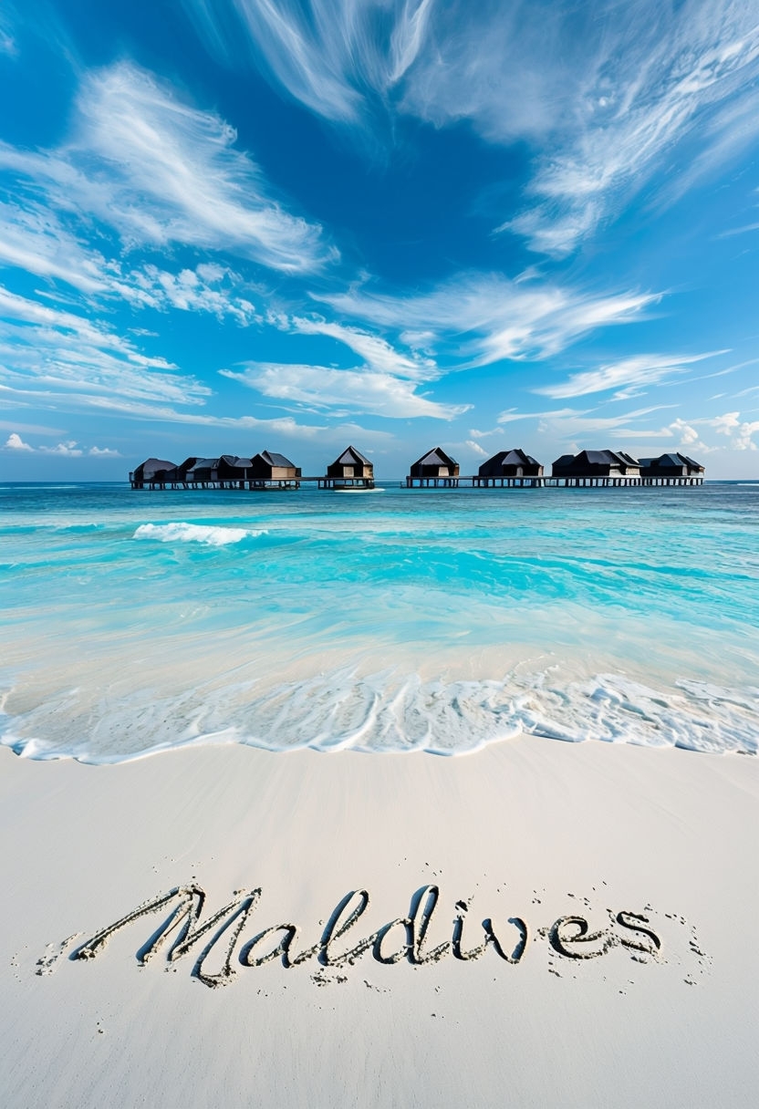 Serene Maldives Beach Landscape with Overwater Bungalows Mobile Wallpaper