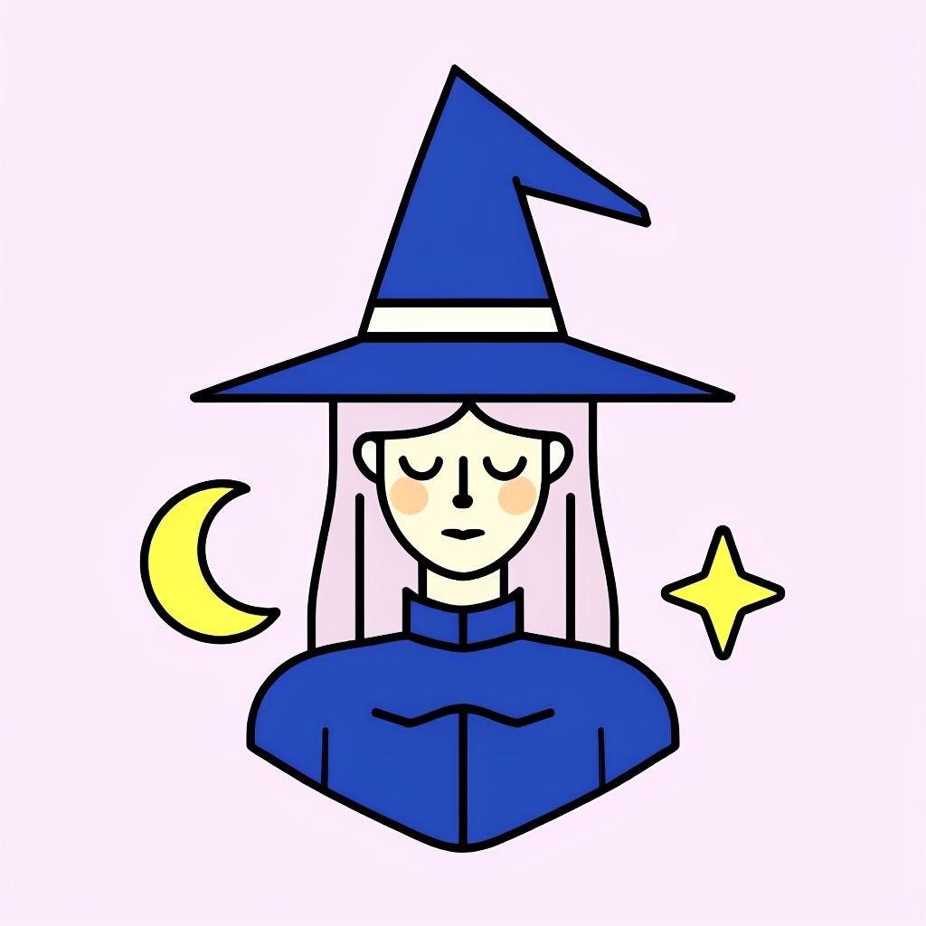 Whimsical Witch Character Logo with Magical Elements