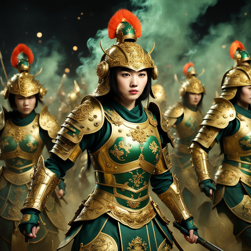 Generate a picture depicting fifty Chinese female warriors o... by