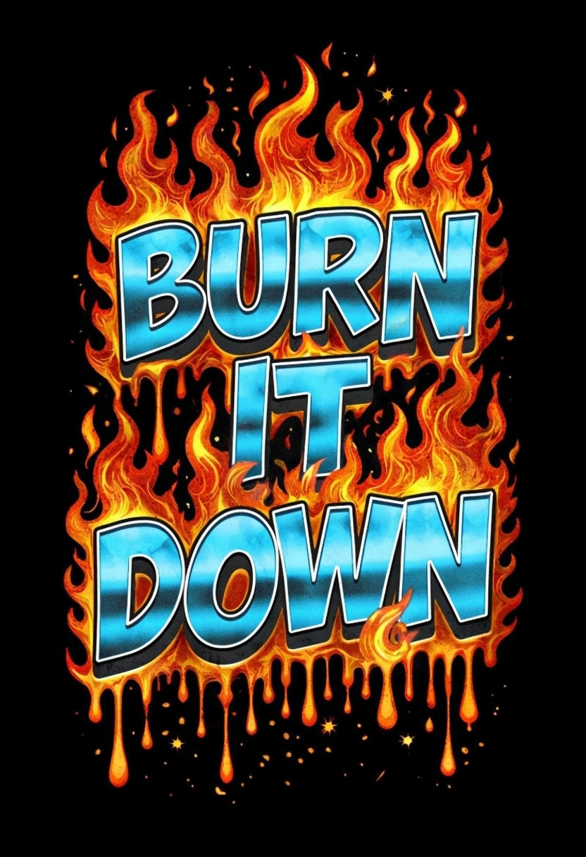 Burn It Down Fiery Typography Graphic T-Shirt