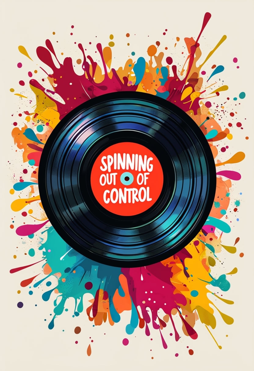 Vibrant Black Vinyl Record with Colorful Paint Splashes Art