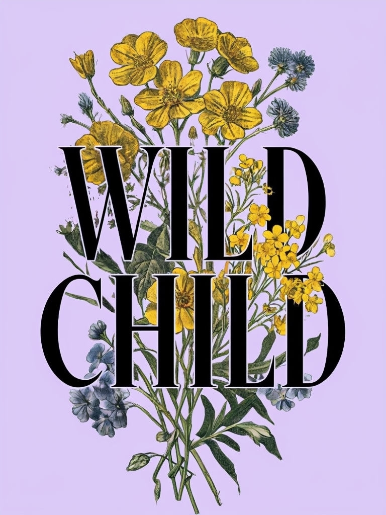 Wild Child Botanical Illustration with Bold Typography Poster