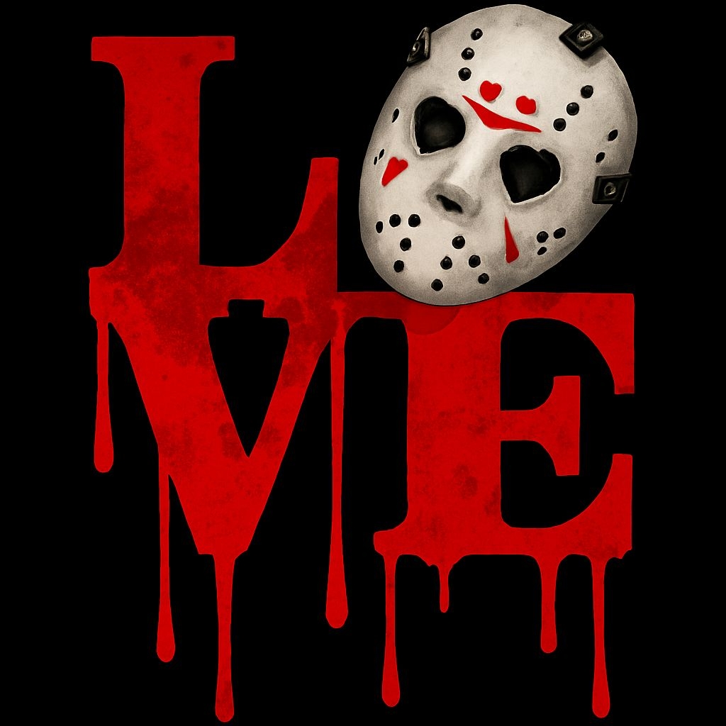 Bold LOVE Text with Dripping Effect and Hockey Mask T-Shirt