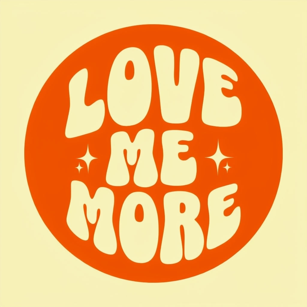 Bold Retro Love Me More Circular Sticker Design