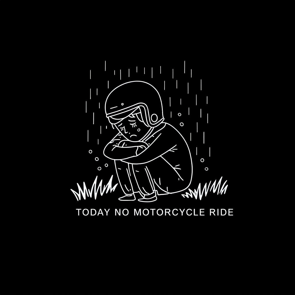Melancholic Motorcycle Helmet Design with Rainy Background T-Shirt