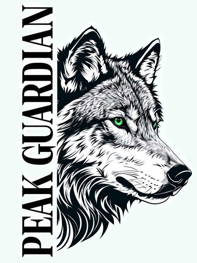 Detailed Black and White Wolf Head with Emerald Eye T-Shirt