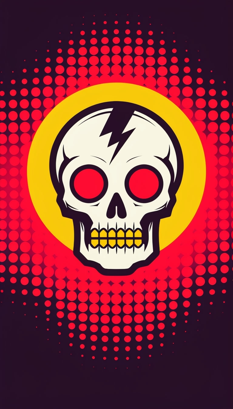 Vibrant Stylized Skull with Lightning Bolt Mobile Wallpaper
