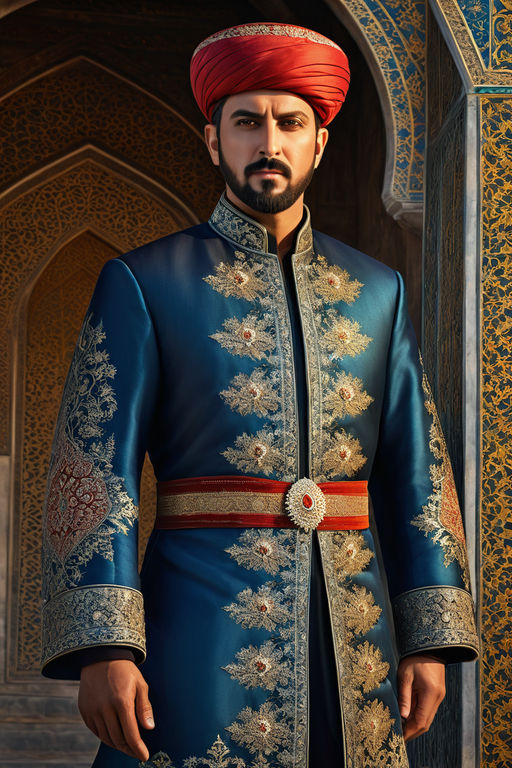 Ottoman prince wearing traditional attire stands regally aga... by ...