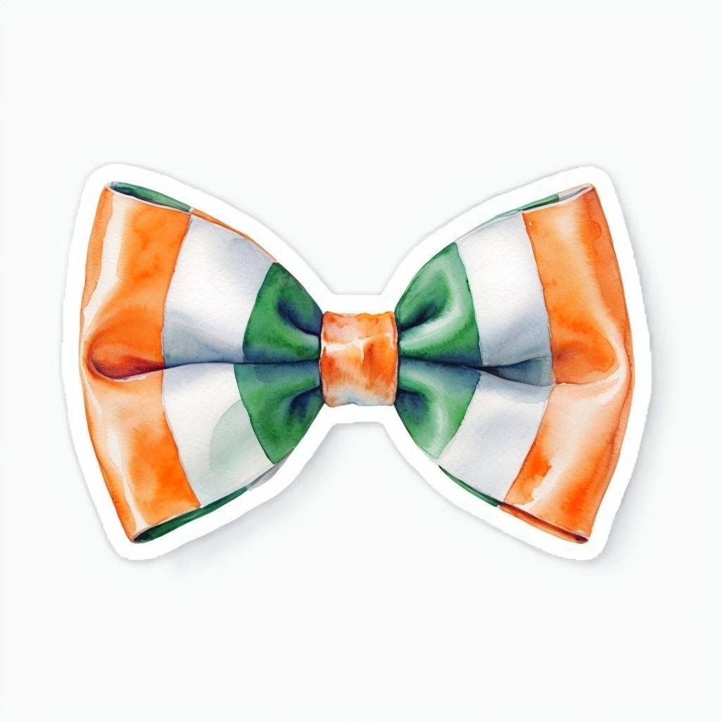 Vibrant Irish Flag Bow Tie Watercolor Illustration Sticker