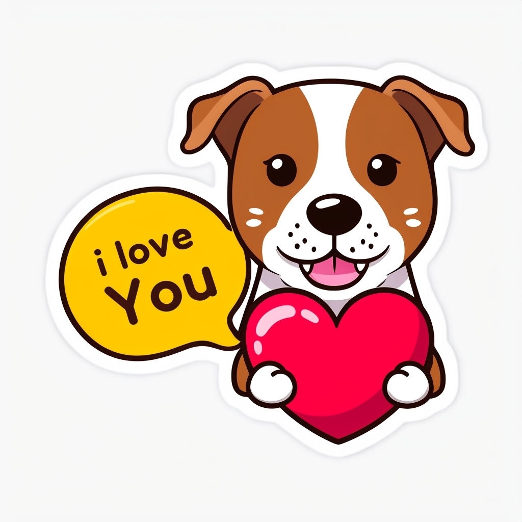 Adorable Cartoon Dog Holding Heart with "I Love You" Sticker