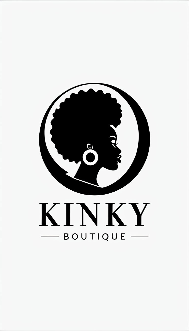 Distinct Circular KINKY Boutique Logo Featuring Afro Woman