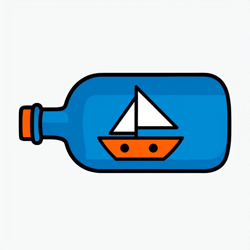 Pink Bottle with Sailboat Cartoon Illustration Sticker