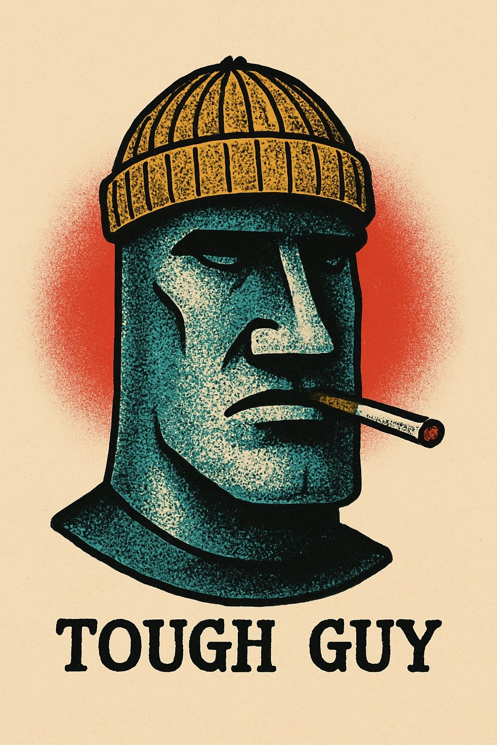 Vintage Tough Guy Illustration with Bold Red Halo Poster