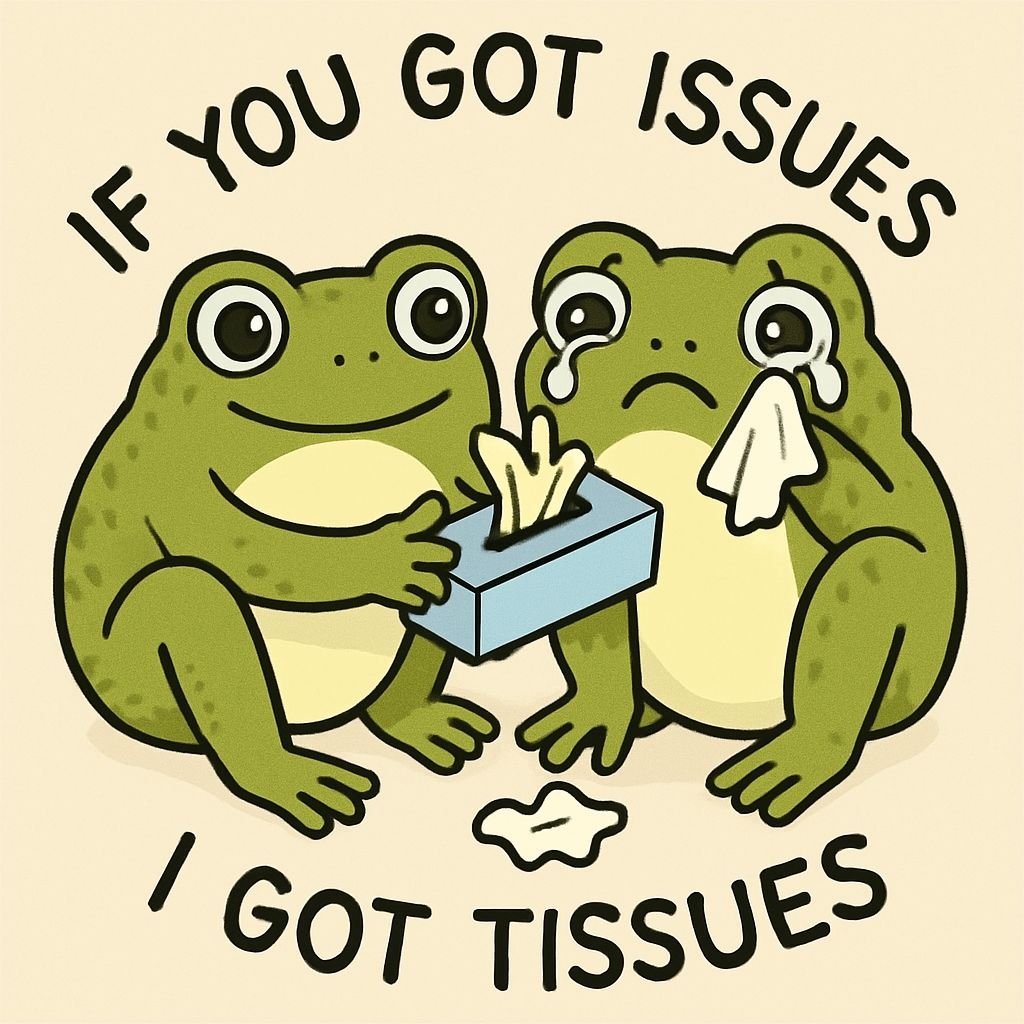 Whimsical Frog Cartoon with Tissues and Humorous Text T-Shirt