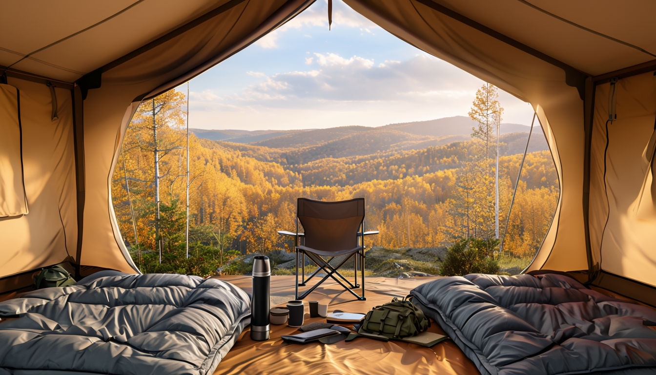 Cozy Autumn Camping Tent Scene Illustration for Art